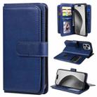 For iPhone 16 Pro Max Multi-Function Wallet 10 Card Slots Leather Phone Case(Dark Blue) - 1