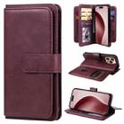 For iPhone 16 Pro Multi-Function Wallet 10 Card Slots Leather Phone Case(Claret) - 1