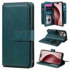 For iPhone 16 Pro Multi-Function Wallet 10 Card Slots Leather Phone Case(Dark Green) - 1