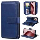 For iPhone 16 Pro Multi-Function Wallet 10 Card Slots Leather Phone Case(Dark Blue) - 1