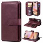 For iPhone 16 Plus Multi-Function Wallet 10 Card Slots Leather Phone Case(Claret) - 1