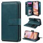 For iPhone 16 Plus Multi-Function Wallet 10 Card Slots Leather Phone Case(Dark Green) - 1