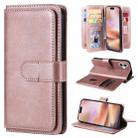 For iPhone 16 Plus Multi-Function Wallet 10 Card Slots Leather Phone Case(Rose Gold) - 1