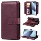 For iPhone 17 Pro Multi-Function Wallet 10 Card Slots Leather Phone Case(Claret) - 1