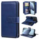 For iPhone 17 Pro Multi-Function Wallet 10 Card Slots Leather Phone Case(Dark Blue) - 1