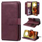 For Motorola Moto G85 Multi-Function Wallet 10 Card Slots Leather Phone Case(Claret) - 1