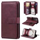 For OPPO Reno12 Pro Global Multi-Function Wallet 10 Card Slots Leather Phone Case(Claret) - 1