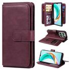 For Honor X6b Multi-Function Wallet 10 Card Slots Leather Phone Case(Claret) - 1