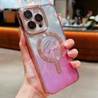 For iPhone 15 Pro Dual-Love Feather Gradient Glitter Magsafe TPU Phone Case(Pink) - 1