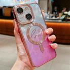 For iPhone 15 Plus Dual-Love Feather Gradient Glitter Magsafe TPU Phone Case(Pink) - 1