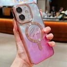 For iPhone 12 Dual-Love Feather Gradient Glitter Magsafe TPU Phone Case(Pink) - 1