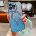 For iPhone 15 Pro Max Loves Gradient Glitter Bracelets Carbon Fiber Magsafe TPU Phone Case(Blue) - 1