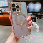 For iPhone 15 Pro Loves Gradient Glitter Bracelets Carbon Fiber Magsafe TPU Phone Case(Gold) - 1