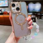 For iPhone 15 Plus Loves Gradient Glitter Bracelets Carbon Fiber Magsafe TPU Phone Case(Gold) - 1