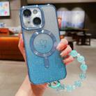 For iPhone 15 Loves Gradient Glitter Bracelets Carbon Fiber Magsafe TPU Phone Case(Blue) - 1