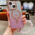 For iPhone 14 Plus Loves Gradient Glitter Bracelets Carbon Fiber Magsafe TPU Phone Case(Pink) - 1