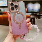 For iPhone 14 Pro Loves Gradient Glitter Bracelets Carbon Fiber Magsafe TPU Phone Case(Pink) - 1