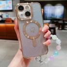 For iPhone 13 Loves Gradient Glitter Bracelets Carbon Fiber Magsafe TPU Phone Case(Gold) - 1