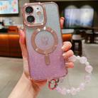 For iPhone 12 Loves Gradient Glitter Bracelets Carbon Fiber Magsafe TPU Phone Case(Pink) - 1