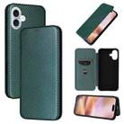 For iPhone 16 Plus Carbon Fiber Texture Flip Leather Phone Case(Green) - 1