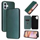 For iPhone 16 Carbon Fiber Texture Flip Leather Phone Case(Green) - 1