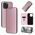 For iPhone 16 Pro Carbon Fiber Texture Flip Leather Phone Case(Pink) - 1