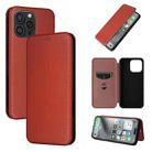 For iPhone 16 Pro Max Carbon Fiber Texture Flip Leather Phone Case(Brown) - 1