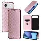 For iPhone 17 Air Carbon Fiber Texture Flip Leather Phone Case(Pink) - 1