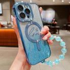 For iPhone 15 Pro Dual-Love Leaves Gradient Glitter Bracelets Magsafe TPU Phone Case(Blue) - 1