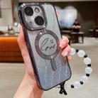 For iPhone 14 Plus Dual-Love Leaves Gradient Glitter Bracelets Magsafe TPU Phone Case(Black) - 1