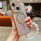 For iPhone 14 Plus Dual-Love Leaves Gradient Glitter Bracelets Magsafe TPU Phone Case(Gold) - 1