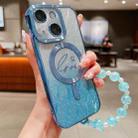 For iPhone 14 Plus Dual-Love Leaves Gradient Glitter Bracelets Magsafe TPU Phone Case(Blue) - 1