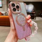 For iPhone 14 Pro Max Dual-Love Leaves Gradient Glitter Bracelets Magsafe TPU Phone Case(Pink) - 1