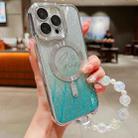 For iPhone 13 Pro Max Dual-Love Leaves Gradient Glitter Bracelets Magsafe TPU Phone Case(Green) - 1