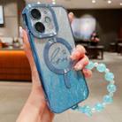 For iPhone 12 Dual-Love Leaves Gradient Glitter Bracelets Magsafe TPU Phone Case(Blue) - 1