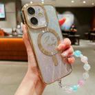 For iPhone 11 Dual-Love Leaves Gradient Glitter Bracelets Magsafe TPU Phone Case(Gold) - 1
