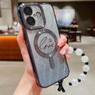 For iPhone 16 Plus Dual-Love Leaves Gradient Glitter Bracelets Magsafe TPU Phone Case(Black) - 1