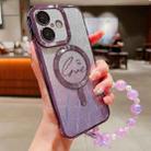 For iPhone 16 Plus Dual-Love Leaves Gradient Glitter Bracelets Magsafe TPU Phone Case(Purple) - 1