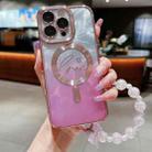 For iPhone 15 Pro Dual-Love Feather  Gradient Glitter Bracelets Magsafe TPU Phone Case(Pink) - 1