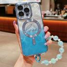 For iPhone 15 Pro Dual-Love Feather  Gradient Glitter Bracelets Magsafe TPU Phone Case(Blue) - 1