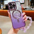 For iPhone 15 Pro Dual-Love Feather  Gradient Glitter Bracelets Magsafe TPU Phone Case(Purple) - 1