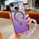 For iPhone 15 Plus Dual-Love Feather  Gradient Glitter Bracelets Magsafe TPU Phone Case(Purple) - 1