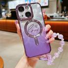 For iPhone 14 Plus Dual-Love Feather  Gradient Glitter Bracelets Magsafe TPU Phone Case(Purple) - 1