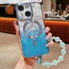 For iPhone 14 Dual-Love Feather  Gradient Glitter Bracelets Magsafe TPU Phone Case(Blue) - 1