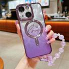 For iPhone 14 Dual-Love Feather  Gradient Glitter Bracelets Magsafe TPU Phone Case(Purple) - 1