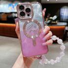 For iPhone 14 Pro Max Dual-Love Feather  Gradient Glitter Bracelets Magsafe TPU Phone Case(Pink) - 1