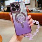 For iPhone 14 Pro Max Dual-Love Feather  Gradient Glitter Bracelets Magsafe TPU Phone Case(Purple) - 1