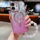 For iPhone 12 Dual-Love Feather  Gradient Glitter Bracelets Magsafe TPU Phone Case(Pink) - 1