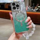 For iPhone 11 Pro Max Dual-Love Feather  Gradient Glitter Bracelets Magsafe TPU Phone Case(Green) - 1
