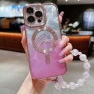 For iPhone 16 Pro Max Dual-Love Feather  Gradient Glitter Bracelets Magsafe TPU Phone Case(Pink) - 1